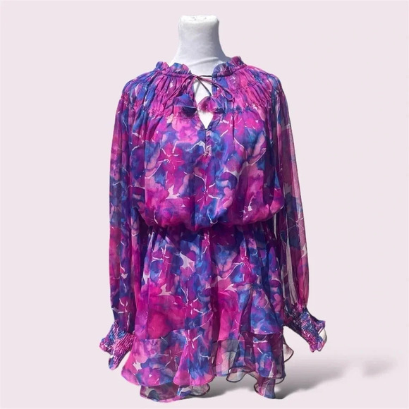 REVOLVE MISA Los Angeles x REVOLVE Almaha Dress in Watercolor Blues Size Large - Picture 1 of 6